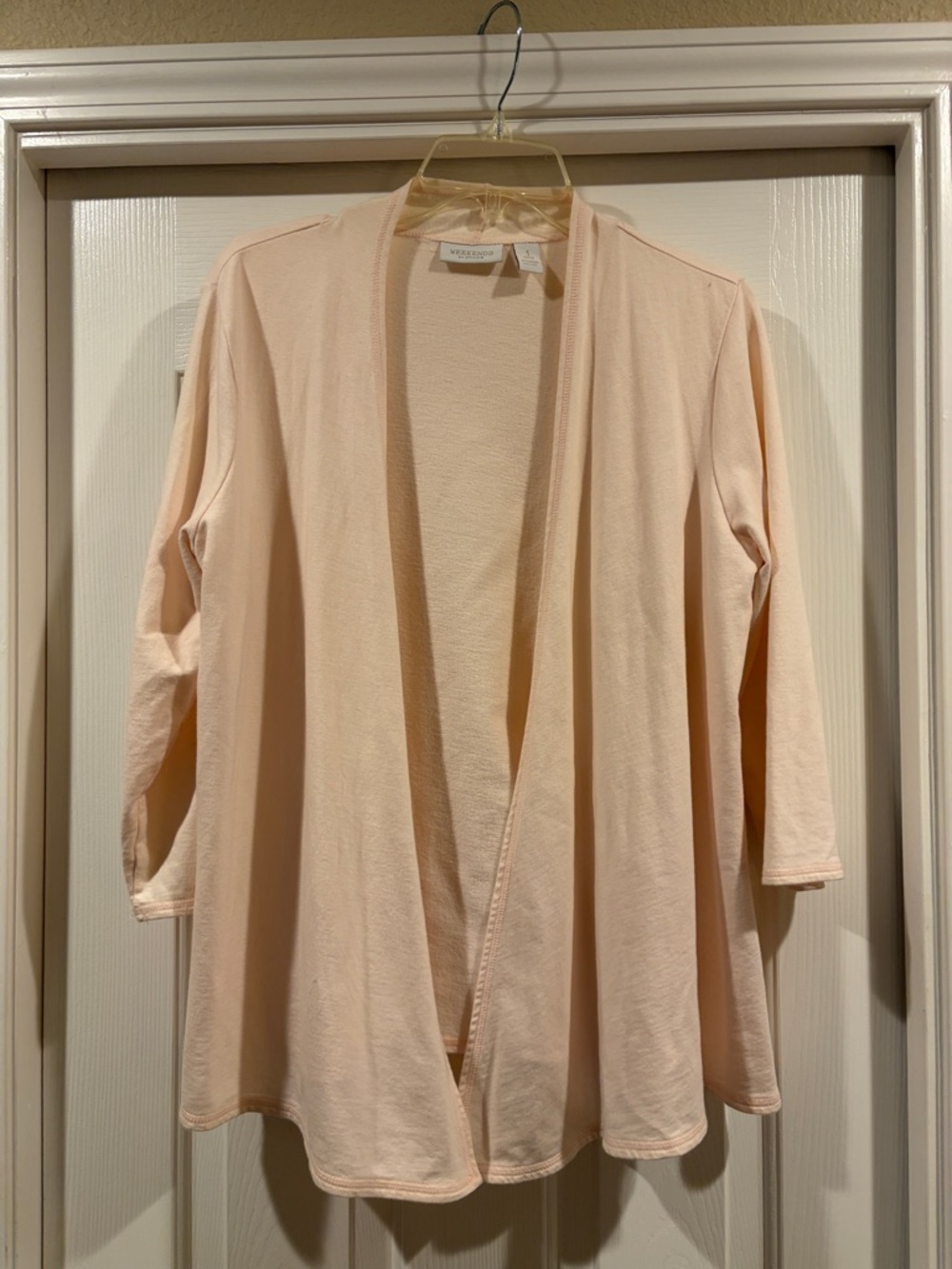 Chico’s weekend Women's Light Pink Open Front Cardigan size 1 (m) like new - Picture 2 of 4